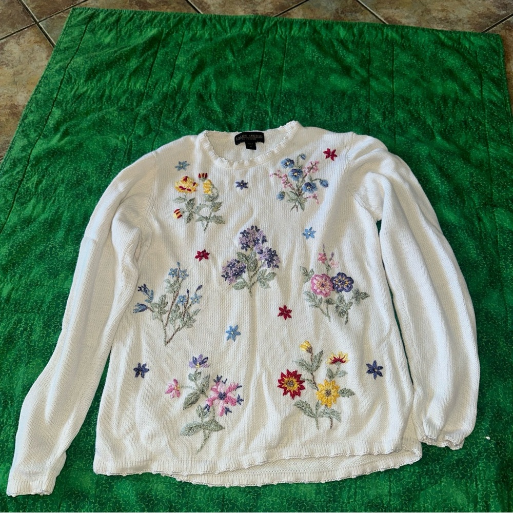 Vintage Salon Studio Haband Lavishly Embroidered Floral Sweater  size M